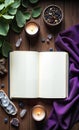 Flatlay with Witchy book and Crystals Royalty Free Stock Photo