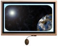 Flatscreen Monitor With Sun And Planet In Display Royalty Free Stock Photo