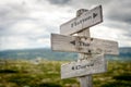 flatten the curve text engraved on old wooden signpost outdoors in nature