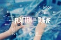 Flatten the Curve theme with person using smartphone