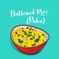 Flattened rice poha indian food. Vector illustration