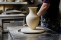 flattening bottom of vase on a steel table