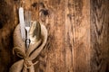 Flatware the old wooden table with a rustic style. Royalty Free Stock Photo