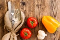 Flatware the old wooden table with a rustic style. Royalty Free Stock Photo