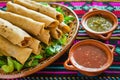 Flautas de pollo tacos and Salsa Homemade food Mexican mexico city Royalty Free Stock Photo