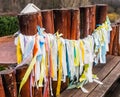 The Flavius wish ribbons of the Virgen Mary and young Flavius, future roman emperor, legend of his recovery in the museum Heviz,