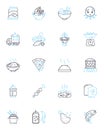 Flavor depot linear icons set. Savory, Satisfying, Indulgent, Appetizing, Delectable, Succulent, Heavenly line vector
