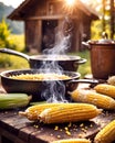 flavor of summer: fresh corn, sun, and the joy of outdoor cooking Royalty Free Stock Photo