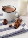 Flavored cocoa with spices. White background.