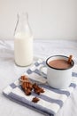 Flavored cocoa with spices. White background.