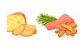 Flavored Crouton as Pieces of Seasoned Rebaked Bread Vector Set