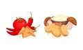 Flavored Crouton as Pieces of Seasoned Rebaked Bread Vector Set