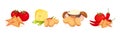 Flavored Crouton as Pieces of Seasoned Rebaked Bread Vector Set