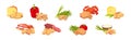 Flavored Crouton as Pieces of Seasoned Rebaked Bread Vector Set