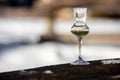 Flavored Grappa Schnapps glass in Cortina d`Ampezzo, Dolomites, Italy