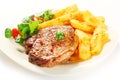 Flavored Grilled Meat with French Fries on Plate Royalty Free Stock Photo