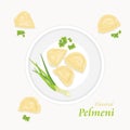 Flavored pelmeni. Label for menu design