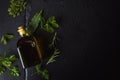 Flavored virgin olive oil in a glass bottle Royalty Free Stock Photo