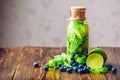 Flavored Water with Lime, Mint and Blueberry.