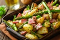 Flavorful Asparagus ham plate potato. Generate Ai