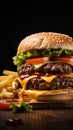 Flavorful combo Tasty beef burger, cheese, and crispy French fries satisfy cravings