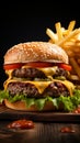 Flavorful combo Tasty beef burger, cheese, and crispy French fries satisfy cravings