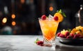 Flavorful escape Fruity cocktail entices taste buds, accompanied by ample copy space Royalty Free Stock Photo