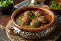 Flavorful Kefta Tagine Cooked in Rich Tomato Sauce, Lamb Meatballs, Traditional Moroccan Delight