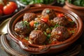 Flavorful Kefta Tagine Cooked in Rich Tomato Sauce, Lamb Meatballs, Traditional Moroccan Delight