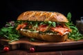 Flavorful Salmon sandwich rucola. Generate Ai