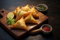 Flavorful samosa, an iconic Indian street snack on a board