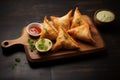 Flavorful samosa, an iconic Indian street snack on a board