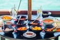 Flavors of Thailand with a variety of traditional dishes in a sea restaurant