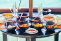 Flavors of Thailand with a variety of traditional dishes in a sea restaurant