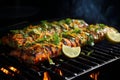 Flavorsome Grilled Fish on BBQ. Close-Up Shot for Summer Cookouts and Seafood Lovers Royalty Free Stock Photo