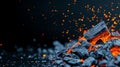 Flawless fire fragments, embers, and sparks against a black backdrop. Texture overlays. Royalty Free Stock Photo