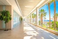 Modern walkaway with sea view and palm trees Royalty Free Stock Photo
