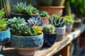 Flawless Picture of Small Succulents and Cacti on a Retro Table Royalty Free Stock Photo