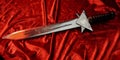 Antique roman short sword its on red cape on floor