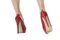 Flawless Woman Legs in Elegant Red High Heel Shoes