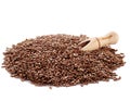 Flax seeds and shovel spice on a white background Royalty Free Stock Photo