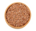 flax seeds in wooden bowl isolated on white background. flaxseed or linseed. Cereals. top view Royalty Free Stock Photo