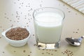 Flaxseed milk in a glass cup Royalty Free Stock Photo