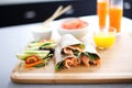 flaxseed wraps with smoked salmon and cream cheese platter Royalty Free Stock Photo