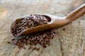 Flaxseeds in wood spoon