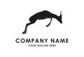 Black silhouette of graceful deer in jump with great antlers logo design