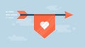 Flaying arrow with a ribbon with a heart shape Royalty Free Stock Photo