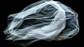 Flaying wedding white Bridal veil isolated on black background.