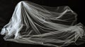 Flaying wedding white Bridal veil isolated on black background.