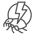 Flea and lightning line icon, pest control concept, Flea warning sign on white background, catch bedbugs parasite icon Royalty Free Stock Photo